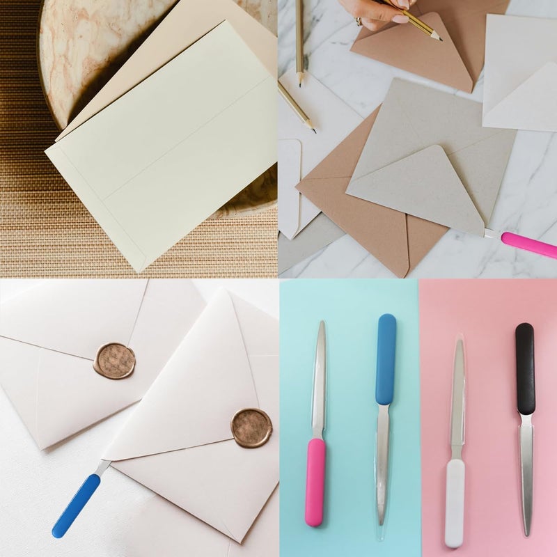 ZTEOFO 4 Pcs Letter Opener, Stainless Steel Letter Opener Knife, Stainless Steel Hand Envelope Slitter, Stainless Steel Envelope Openers, Lightweight Mail Slitters Letter Knives (Black, White, Blue, Pink) - Image 2